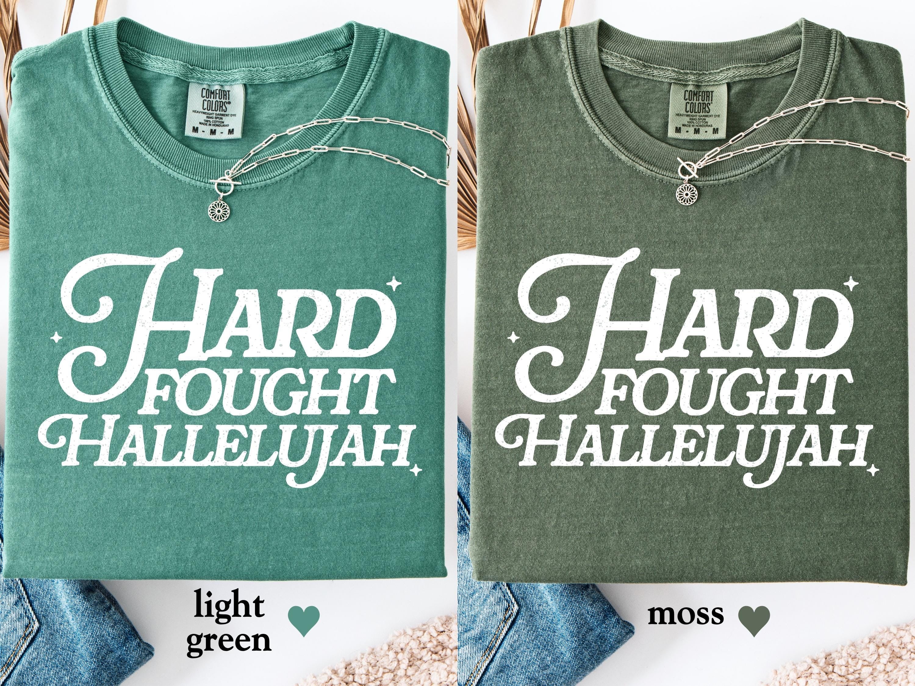 Comfort Color Shirts, Hard Fought Hallelujah Gift for Her, Retro Christian Gifts, Bible Verse Her Gifts, Religious Trendy Shirt Tees